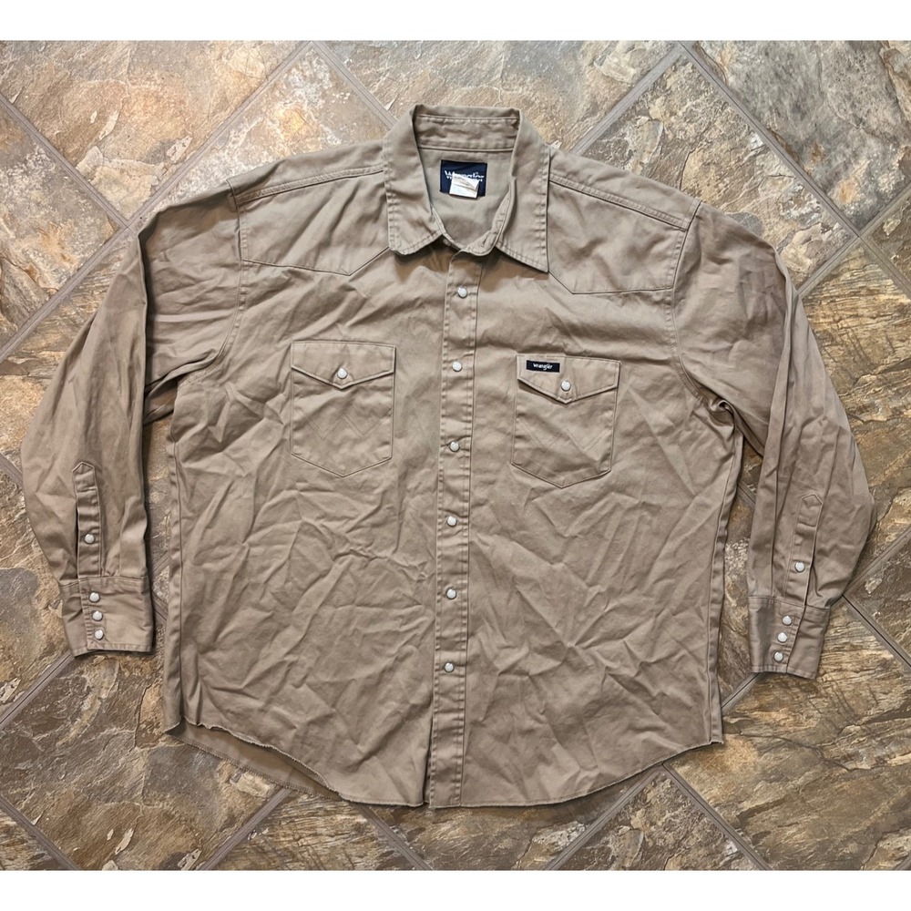 Wrangler Western Shirt Mens 2XL Tan Pearl Snap Denim LS MS70319